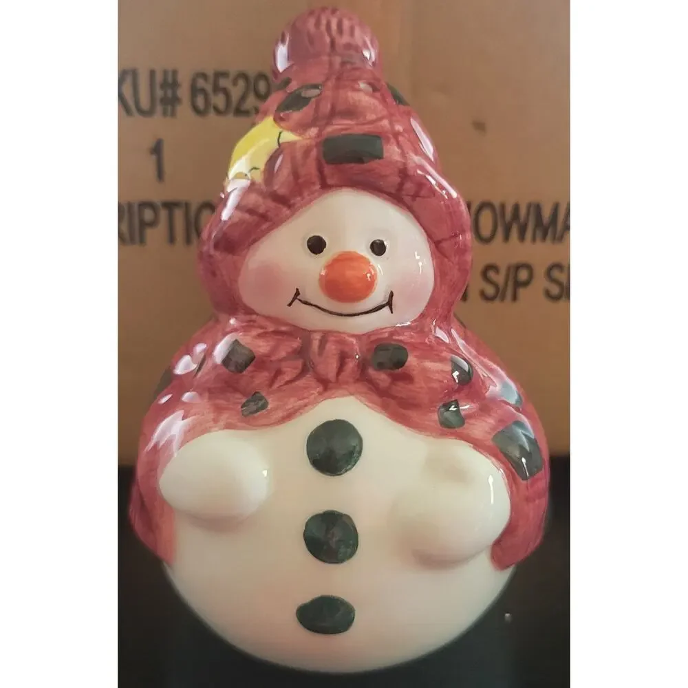 Vtg 2000s Mr. & Mrs. Snowman Salt & Pepper Shaker Set Christmas Ceramic W/Box